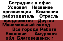 Сотрудник в офис. Условия › Название организации ­ Компания-работодатель › Отрасль предприятия ­ Другое › Минимальный оклад ­ 25 000 - Все города Работа » Вакансии   . Амурская обл.,Благовещенск г.